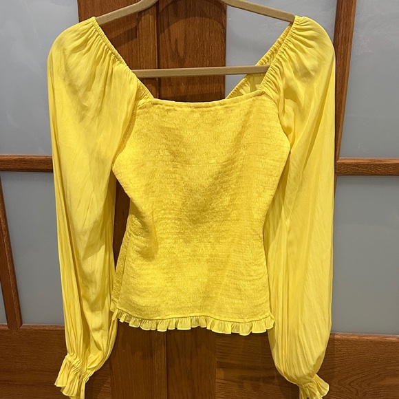 Ramy Brook Tops - Ramy Brook Yellow Puff-Sleeve Smocked Top